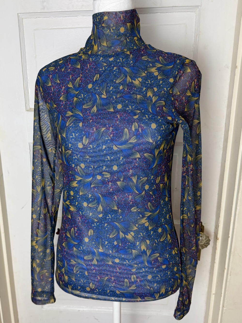 Anthropologie Gauzy Lined Mockneck Mesh Long Sleeve Top Y2K Style NWOT